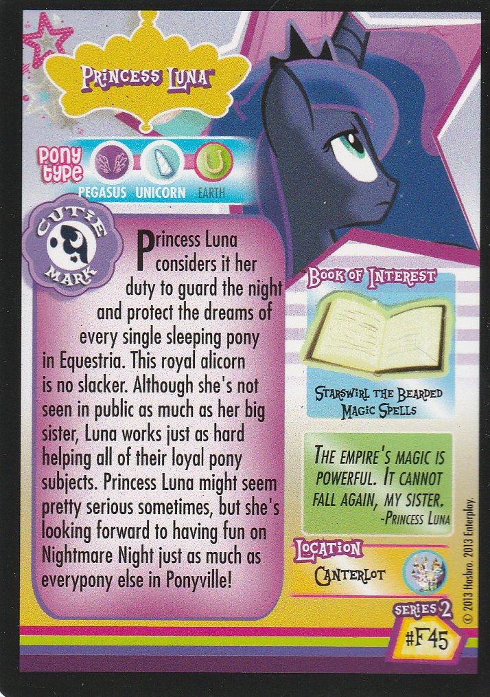 My Little Pony Trading Card Series 2 Special Foil Princess Luna #F45